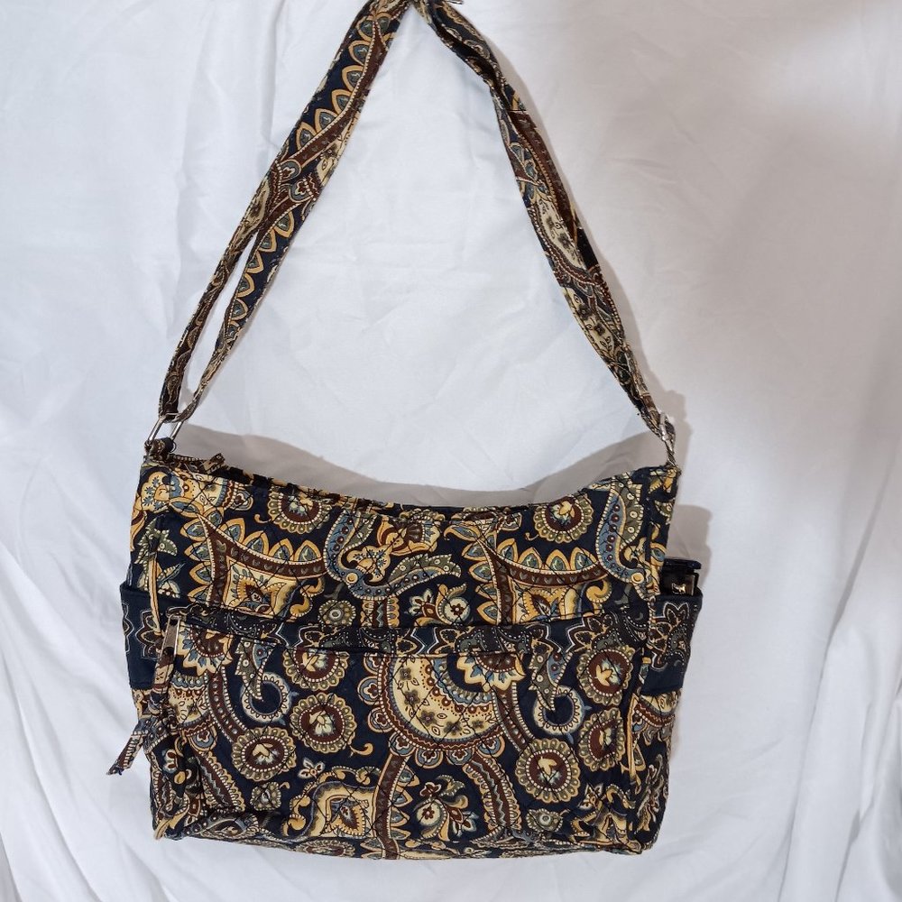 Four Seasons Handbag Co Navy blue with tan light blue pattern quilted crossbody